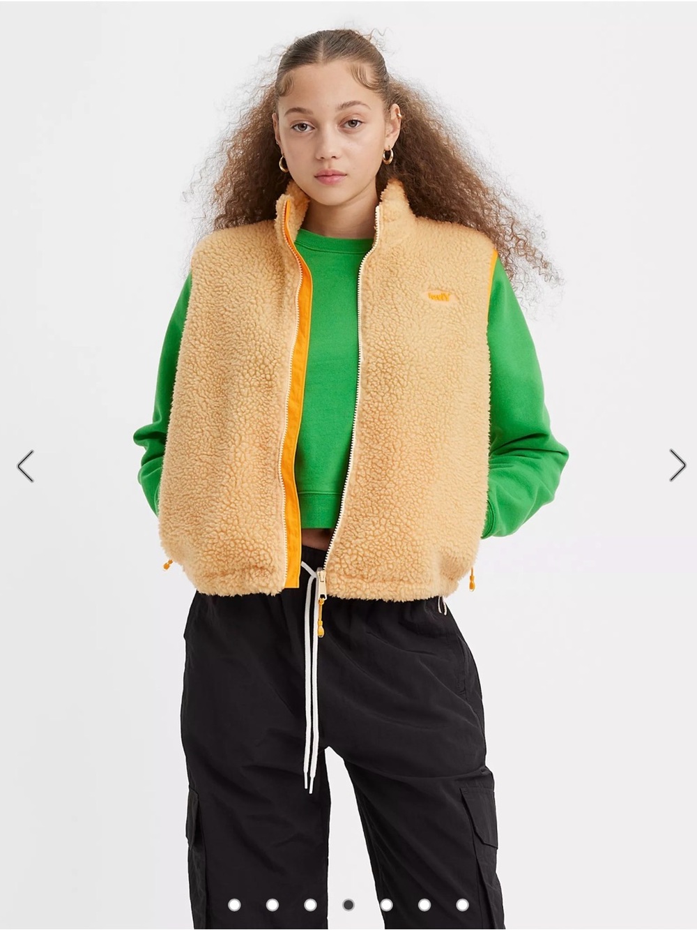 Levi's Women’s Cream Sherpa Fleece Vest with Orange Trim - Picture 2 of 8
